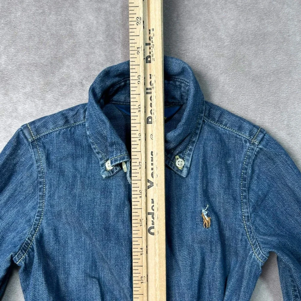 Polo Ralph Lauren Girls Belted Denim Shirtdress Sz 2 Blue Button Down Flesh Pony